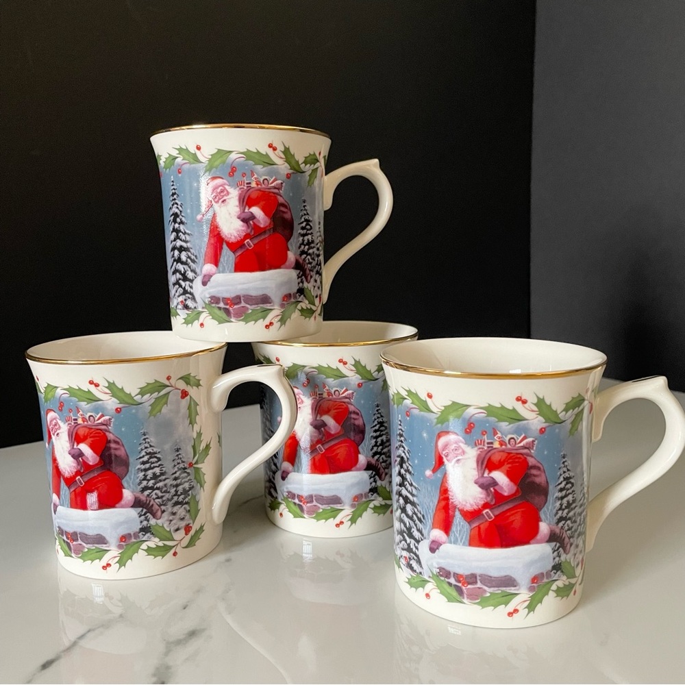 SET of 4 "Special Delivery" Santa's Holiday Journey Mugs by Lenox